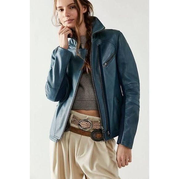 Free People We The Free Cora Leather Jacket Size M - Picture 1 of 7